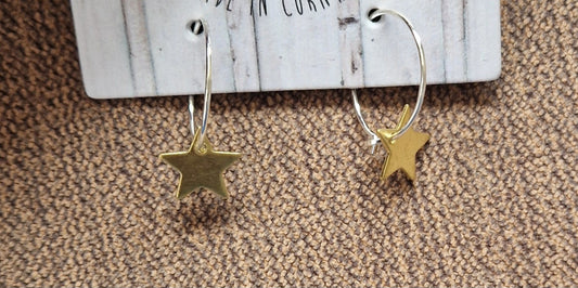 Mini Brass Hoops Star Earrings