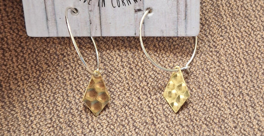 Small Brass Dropped Diamond Earrings