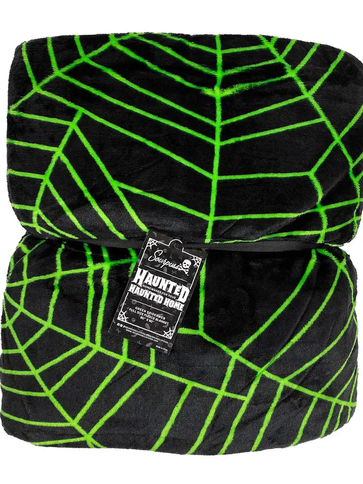 Sourpuss Spiderweb Full Size Blanket Black/Neon Green