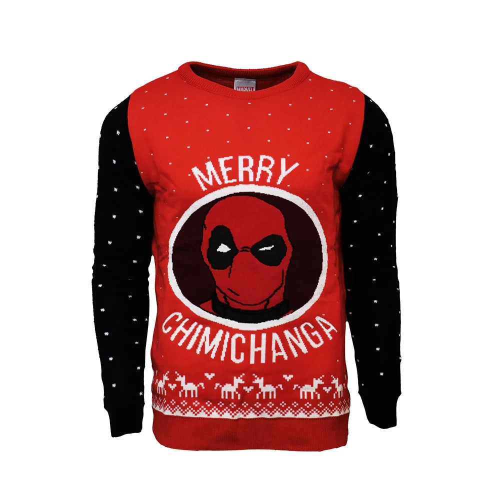 OFFICIAL MARVEL DEADPOOL MERRY CHIMICHANGA CHRISTMAS JUMPER / UGLY SWEATER
